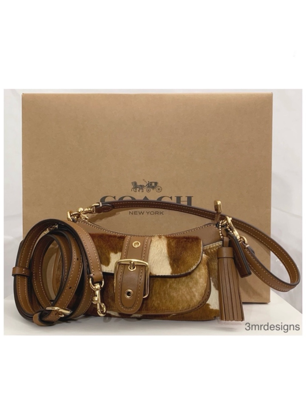 NWT COACH Ashton Haircalf With Cow Print Smooth Leather Mini Purse/Crossbody Bag